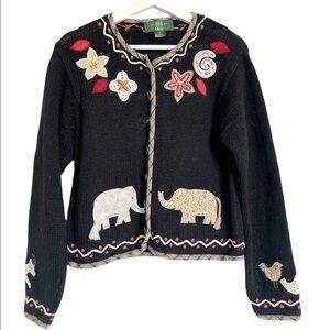 Vintage ORVIS floral animals embroidered grandmacore cardigan